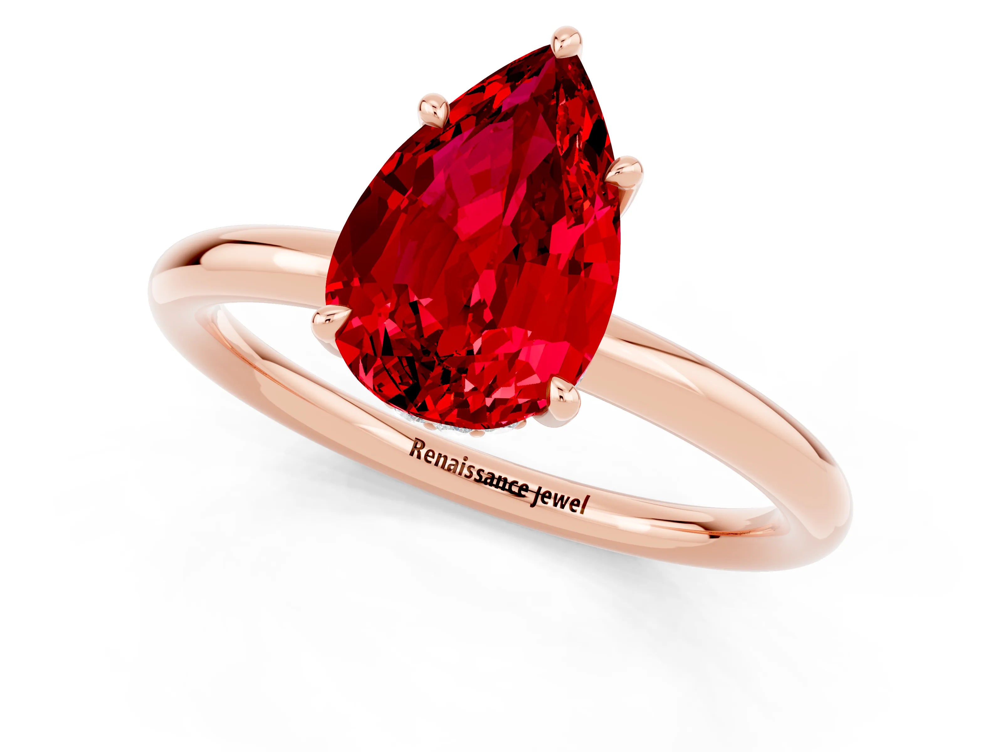 Rose gold Pear Cut Ruby Solitaire Ring with Thin Band and Four-Prong Setting_13