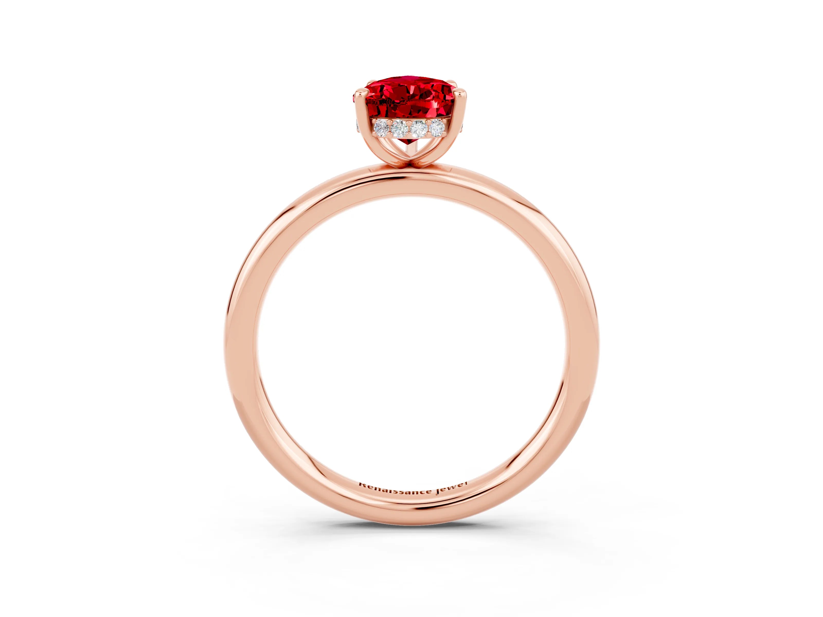 Rose gold Pear Cut Ruby Solitaire Ring with Thin Band and Four-Prong Setting_15