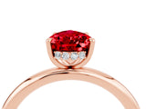 Rose gold Pear Cut Ruby Solitaire Ring with Thin Band and Four-Prong Setting_16