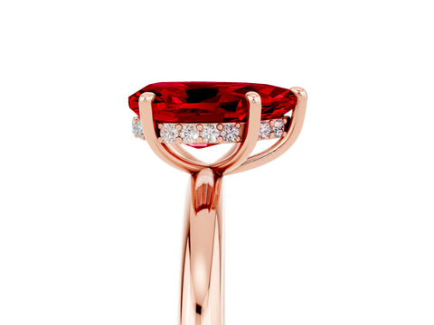 Rose gold Pear Cut Ruby Solitaire Ring with Thin Band and Four-Prong Setting_17