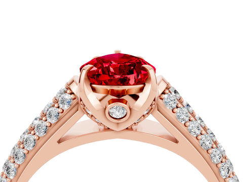 Rose gold Pear Cut Ruby Solitaire Ring with Three-Row Pavé Band and Four-Prong Setting_16