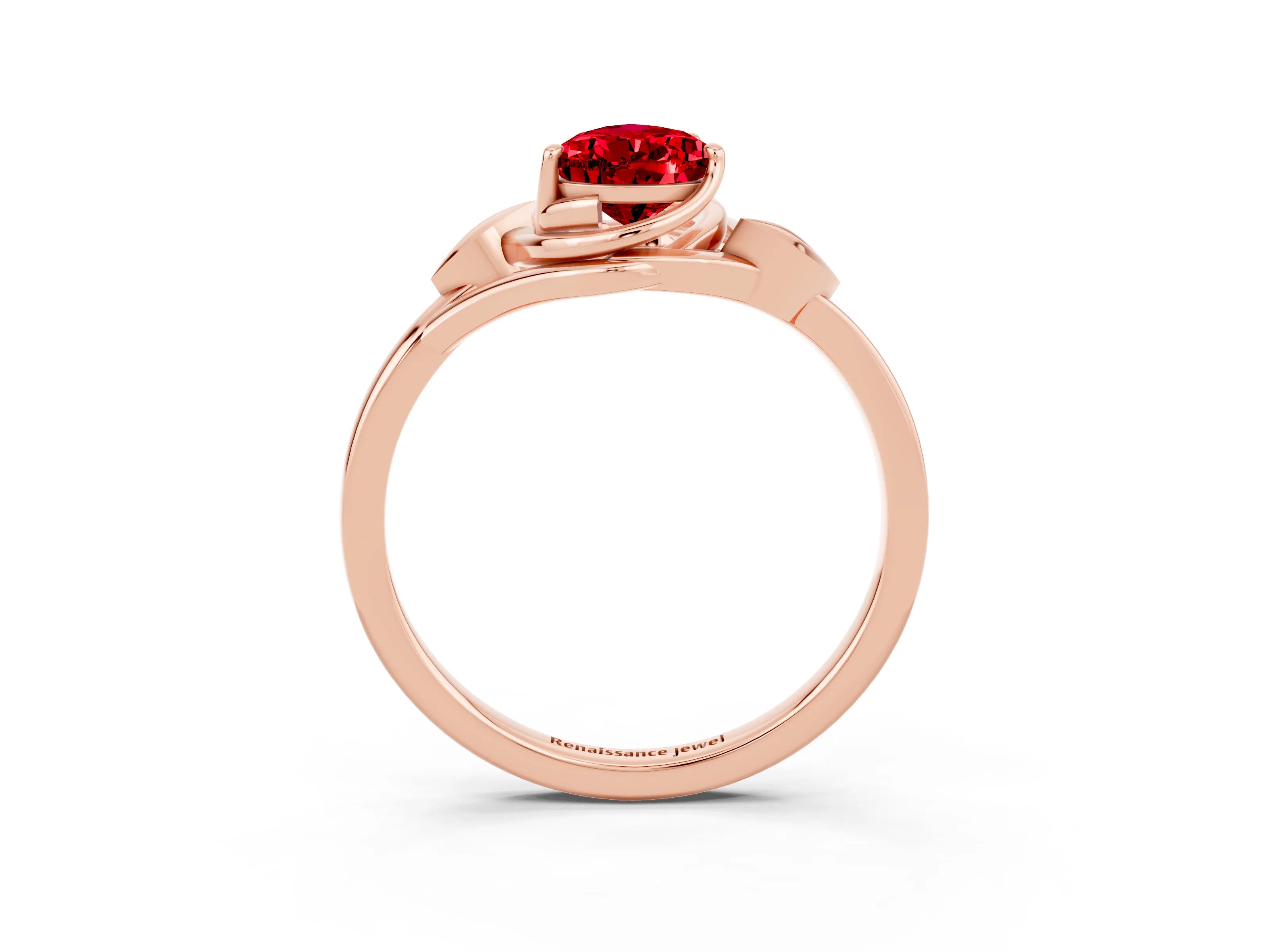 Rose gold Pear Cut Ruby Solitaire Ring with Twist Band and Four-Prong Setting_27
