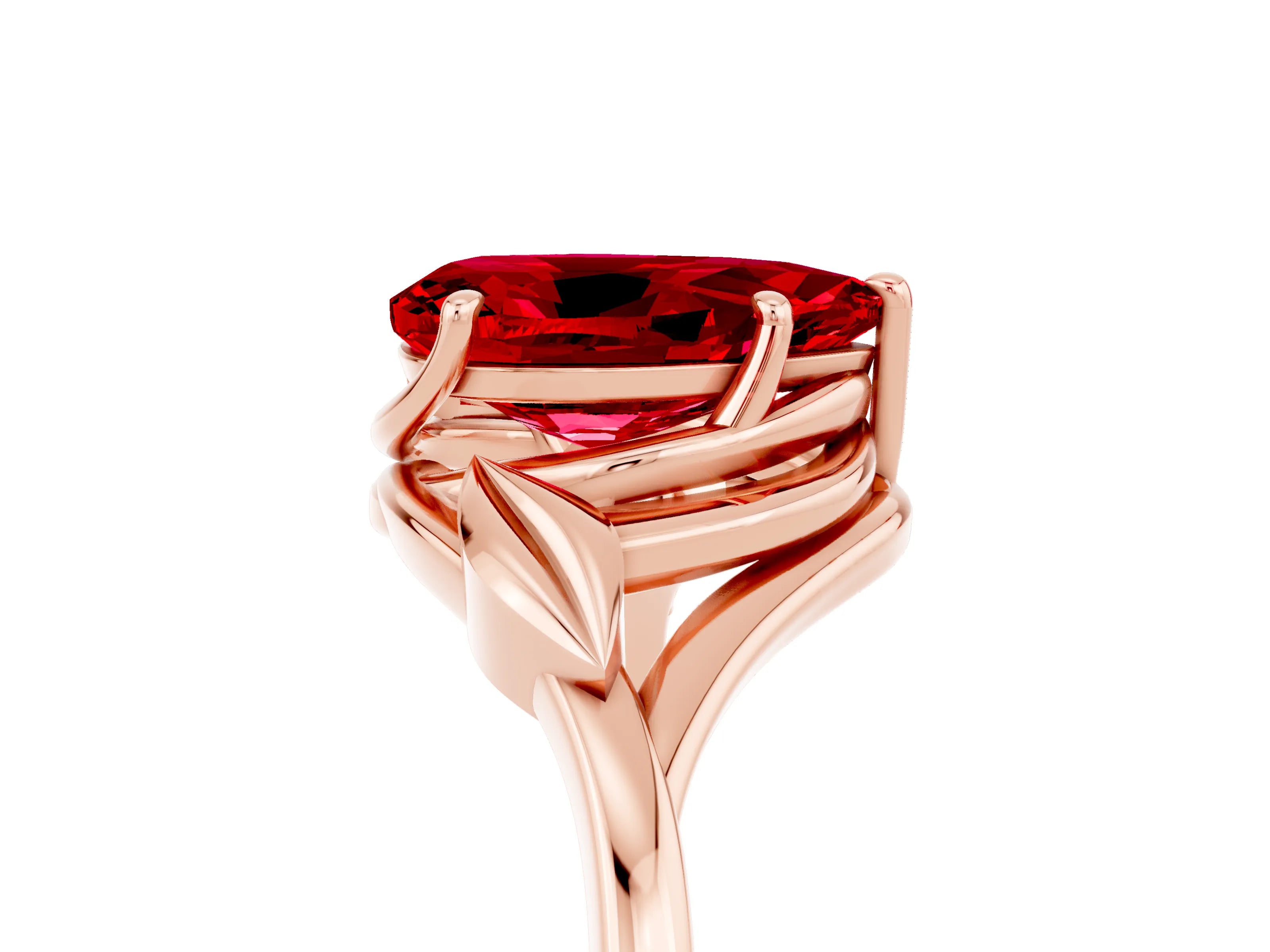 Rose gold Pear Cut Ruby Solitaire Ring with Twist Band and Four-Prong Setting_29