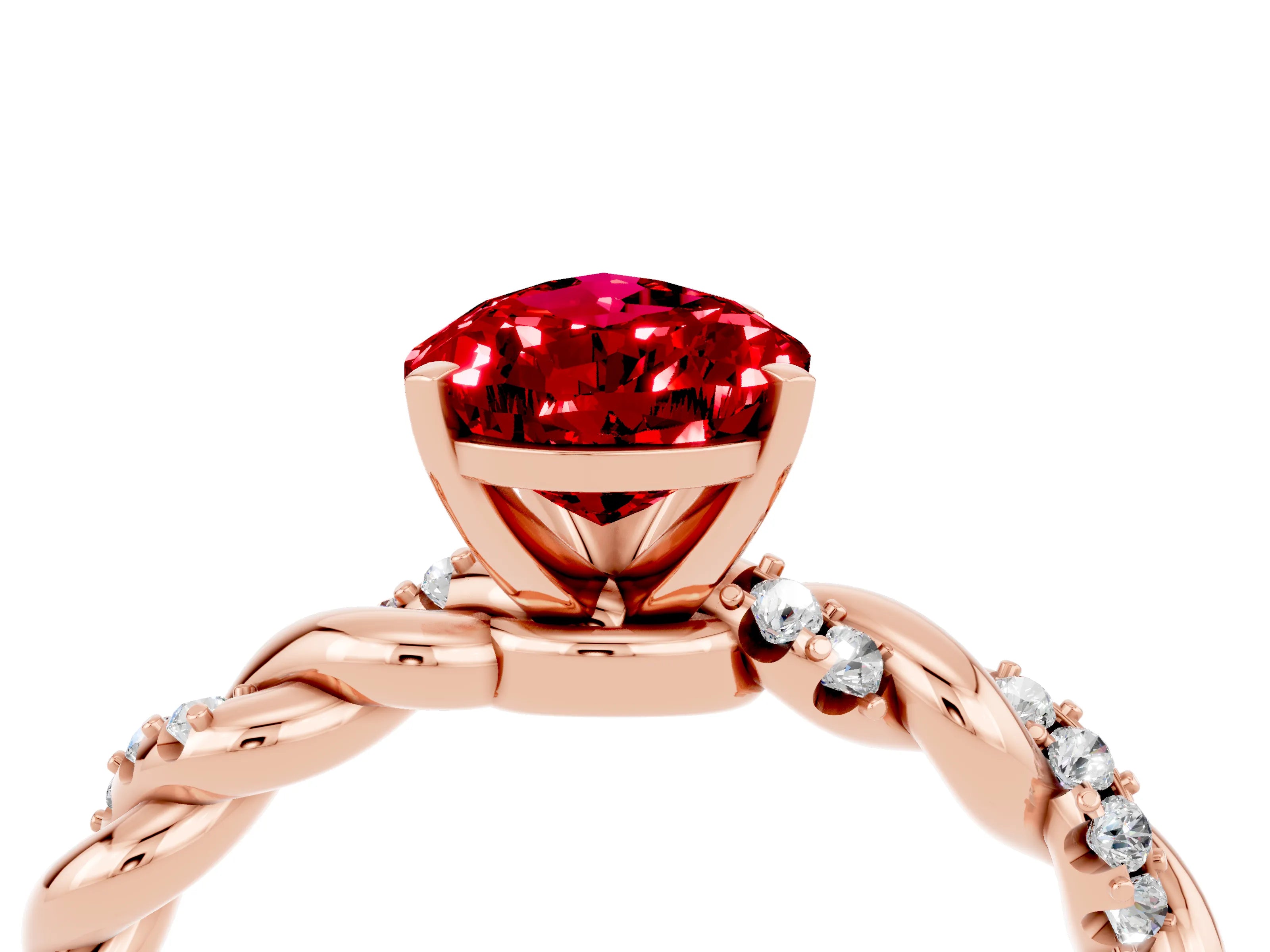 Rose gold Pear Cut Ruby Solitaire Ring with Twisted Band and Pavé Accents_4