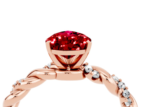 Rose gold Pear Cut Ruby Solitaire Ring with Twisted Band and Pavé Accents_4