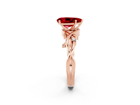 Rose gold Pear Cut Ruby Solitaire Ring with Twisted Band and Prong Setting_2