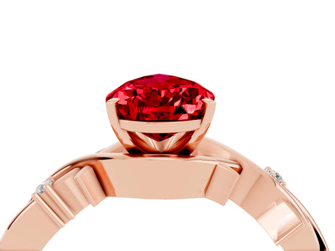 Rose gold Pear Cut Ruby Solitaire Ring with Twisted Band and Prong Setting_4