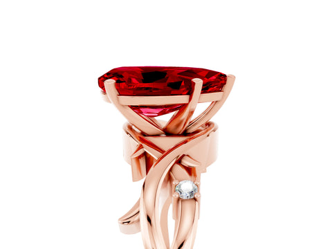 Rose gold Pear Cut Ruby Solitaire Ring with Twisted Band and Prong Setting_5