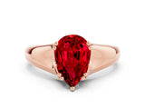 Rose gold Pear Cut Ruby Solitaire Ring with Wide Band and Prong Setting