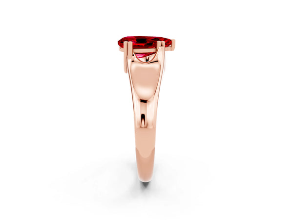 Rose gold Pear Cut Ruby Solitaire Ring with Wide Band and Prong Setting