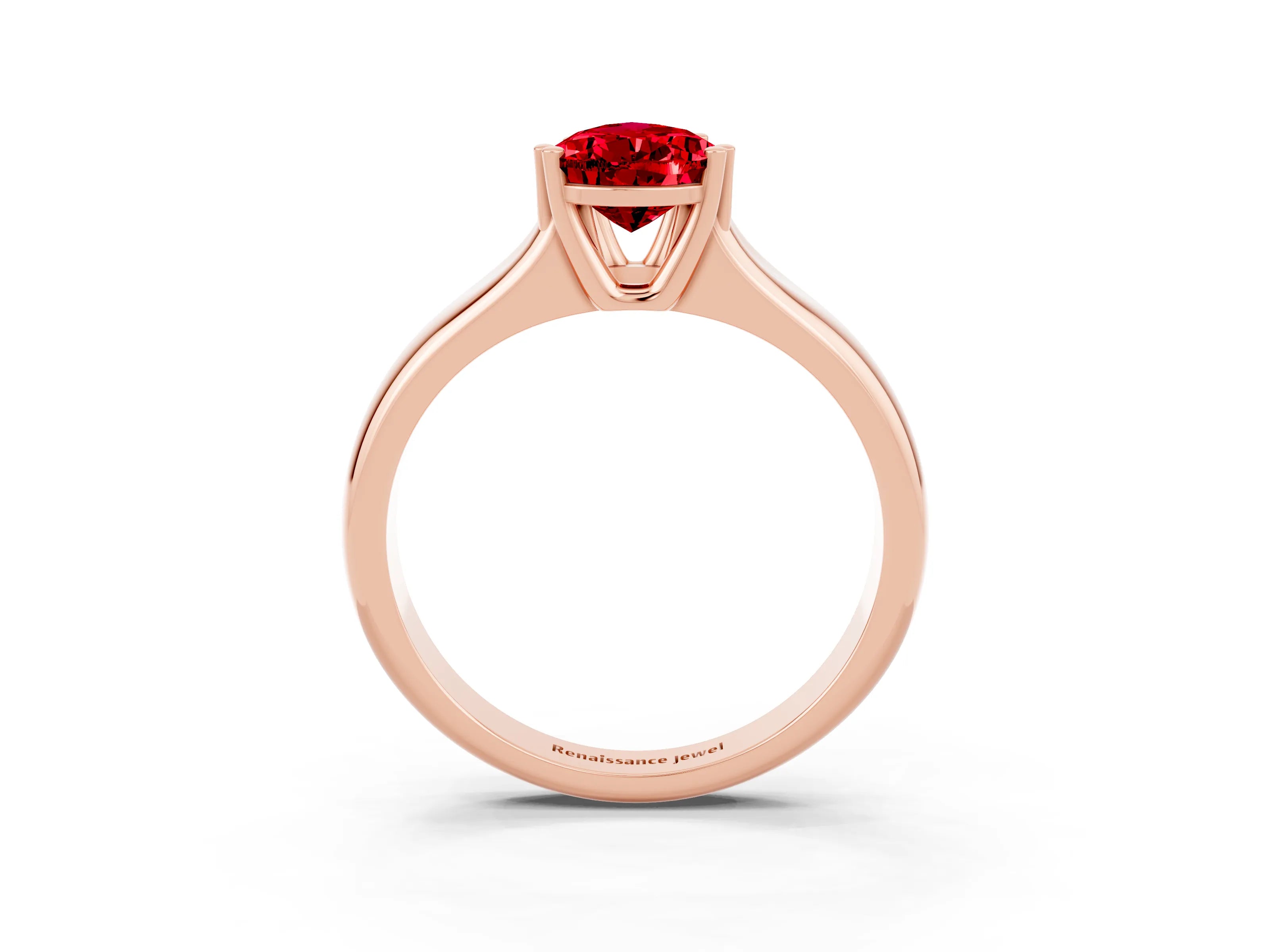 Rose gold Pear Cut Ruby Solitaire Ring with Wide Band and Prong Setting_3
