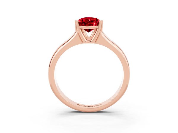Rose gold Pear Cut Ruby Solitaire Ring with Wide Band and Prong Setting