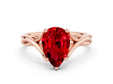 Rose gold Pear Cut Ruby Solitaire Twist Band Prong Setting Ring_36