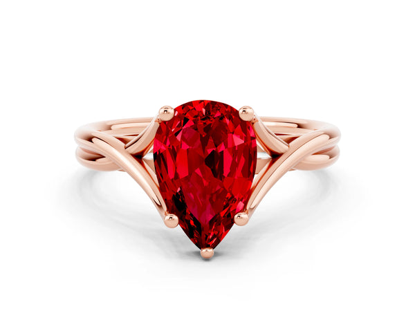 Rose gold Pear Cut Ruby Solitaire Twist Band Prong Setting Ring