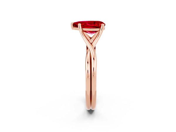 Rose gold Pear Cut Ruby Solitaire Twist Band Prong Setting Ring
