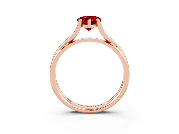Rose gold Pear Cut Ruby Solitaire Twist Band Prong Setting Ring