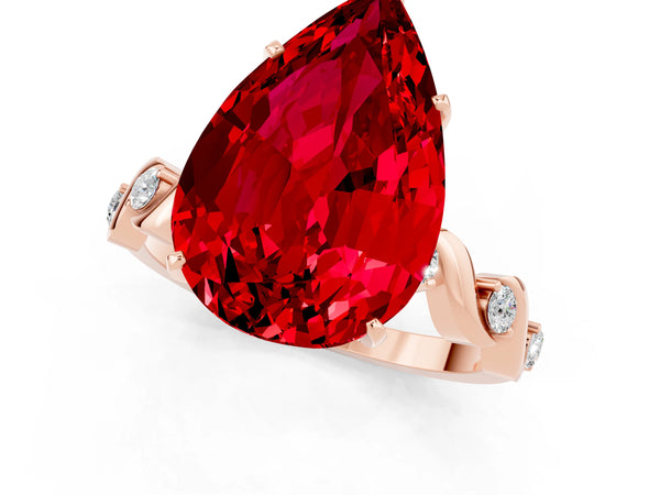 Rose gold Pear Cut Ruby Solitaire Twisted Band with Round  Accents and Prong Setting