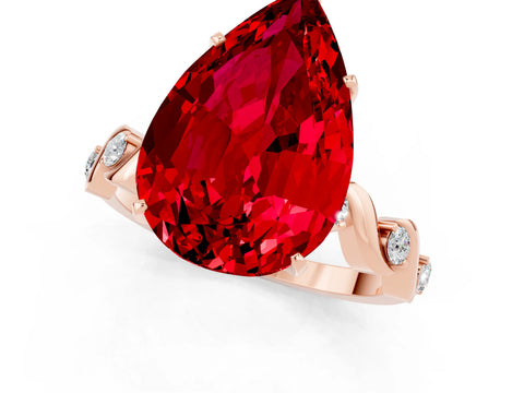 Rose gold Pear Cut Ruby Solitaire Twisted Band with Round  Accents and Prong Setting_25