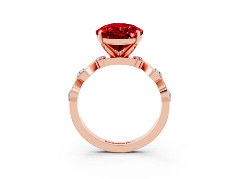 Rose gold Pear Cut Ruby Solitaire Twisted Band with Round  Accents and Prong Setting_27