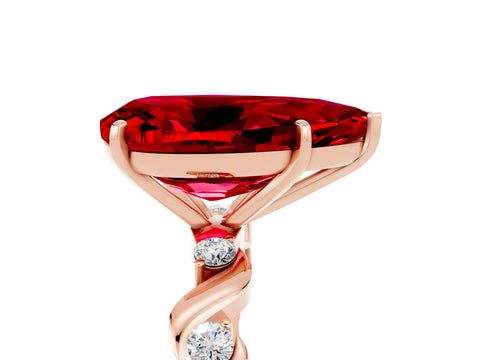 Rose gold Pear Cut Ruby Solitaire Twisted Band with Round  Accents and Prong Setting_29