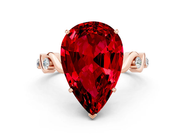 Rose gold Pear Cut Ruby Solitaire Twisted Band with Round  Accents and Prong Setting
