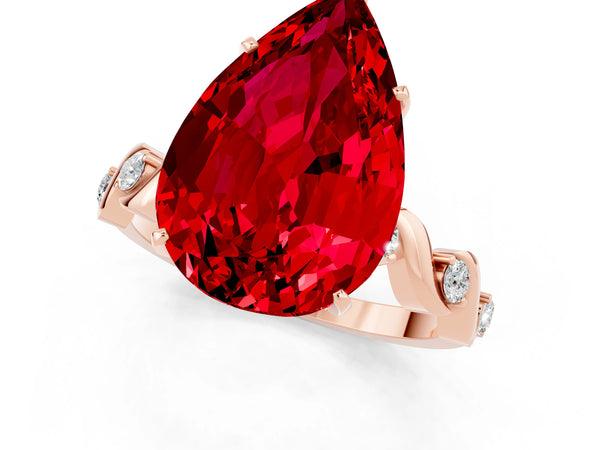 Rose gold Pear Cut Ruby Solitaire Twisted Band with Round  Accents and Prong Setting