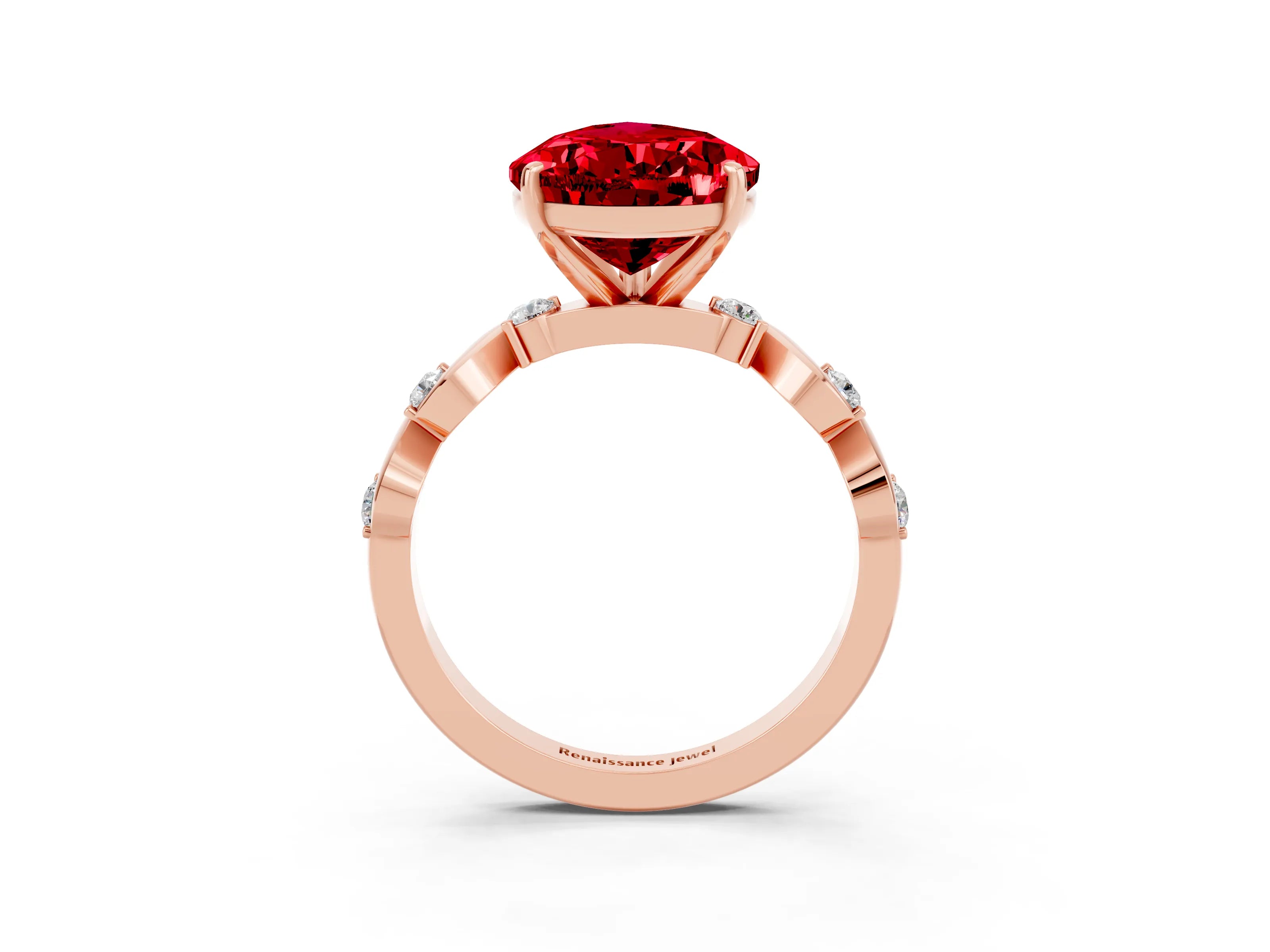 Rose gold Pear Cut Ruby Solitaire Twisted Band with Round  Accents and Prong Setting_39