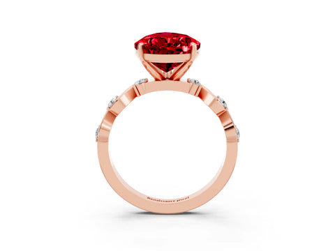 Rose gold Pear Cut Ruby Solitaire Twisted Band with Round  Accents and Prong Setting_39