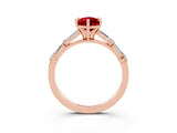 Rose gold Pear Cut Ruby Solitaire with Side Baguettes and Channel Set Band_3