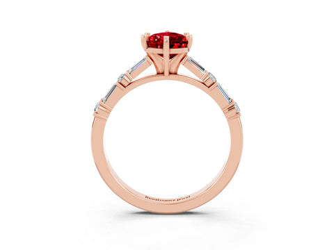 Rose gold Pear Cut Ruby Solitaire with Side Baguettes and Channel Set Band_3