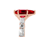 Rose gold Pear Cut Ruby Solitaire with Side Baguettes and Channel Set Band_5