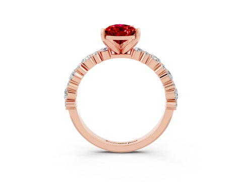 Rose gold Pear Cut Ruby Solitaire with Side Stones, Pave Band, Four-Prong Setting_15