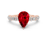 Rose gold Pear Cut Ruby Solitaire with Side Stones, Pave Band, Four-Prong Setting_36