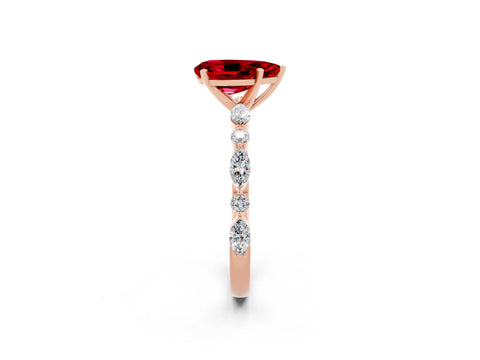 Rose gold Pear Cut Ruby Solitaire with Side Stones on a Pavé Band and Four-Prong Setting_2