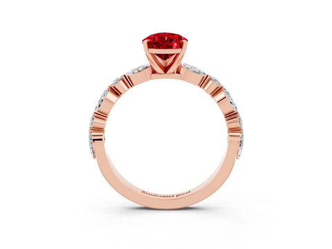 Rose gold Pear Cut Ruby Solitaire with Side Stones on a Pavé Band and Four-Prong Setting_3
