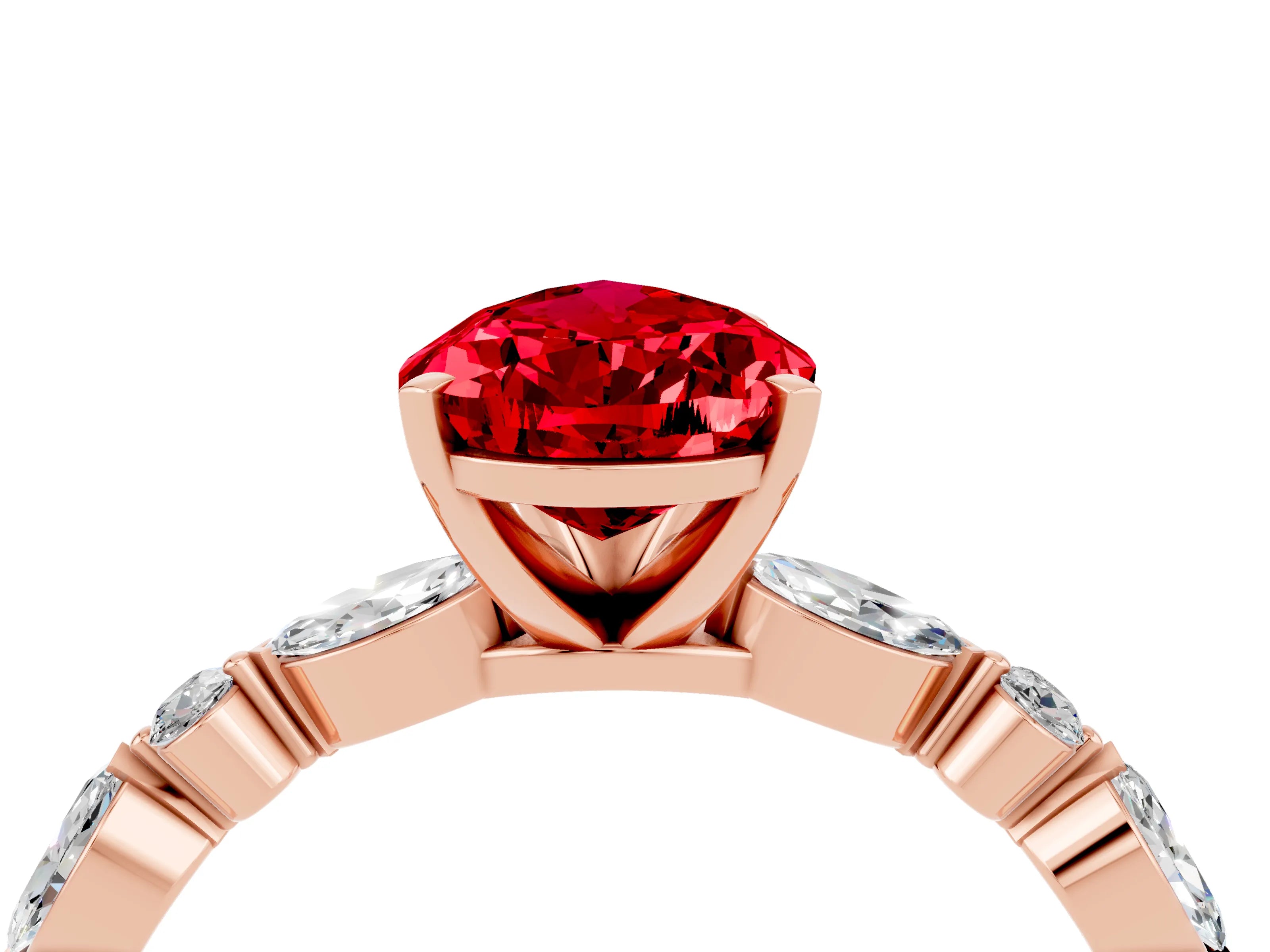 Rose gold Pear Cut Ruby Solitaire with Side Stones on a Pavé Band and Four-Prong Setting_4