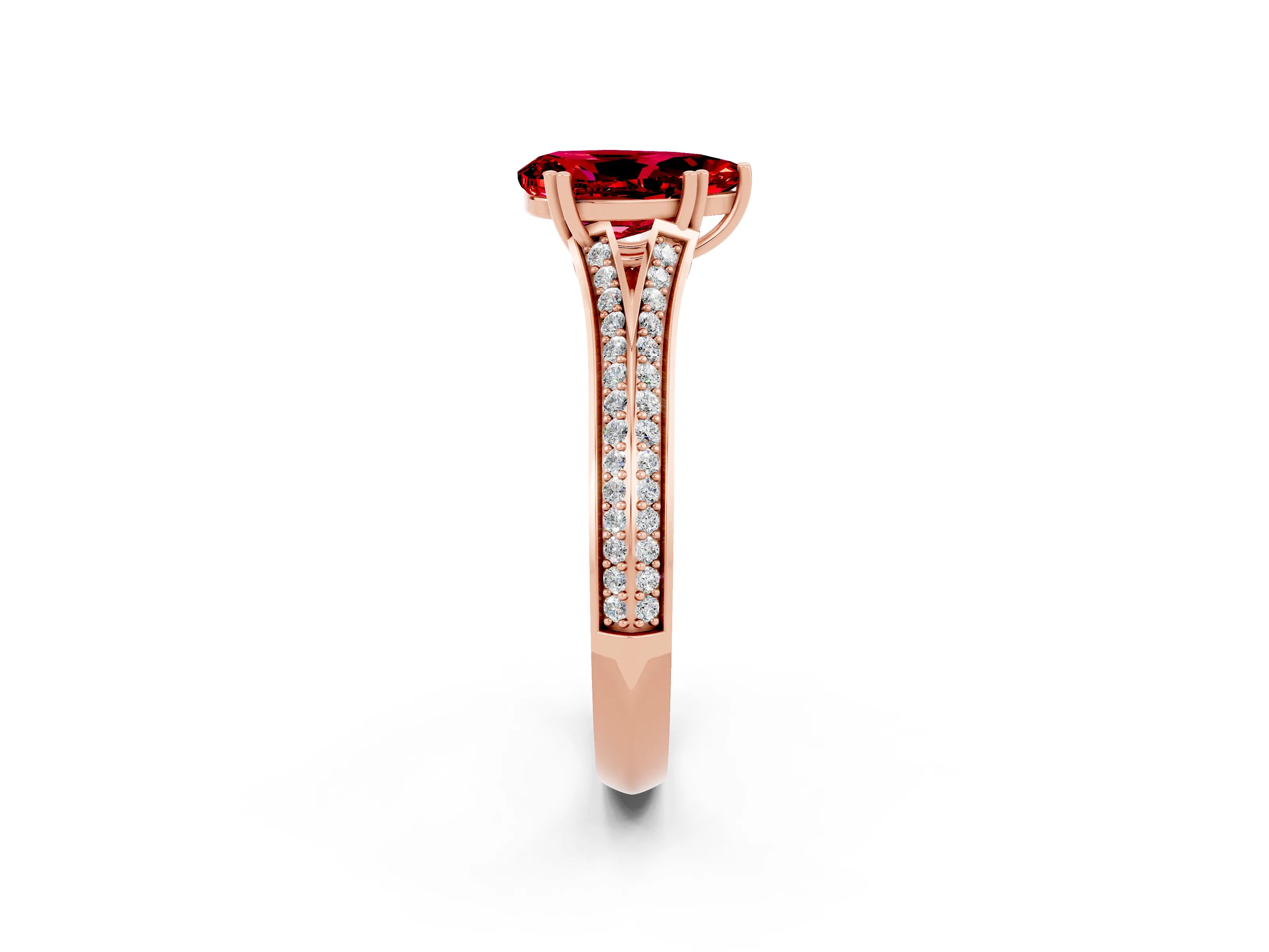 Rose gold Pear Cut Ruby Split Shank Engagement Ring with Pavé Band_2