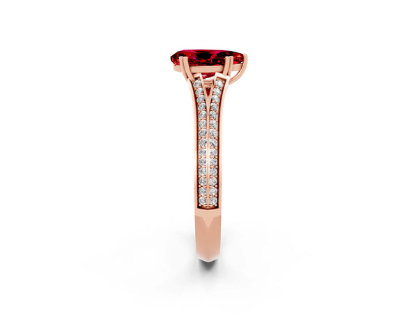 Rose gold Pear Cut Ruby Split Shank Engagement Ring with Pavé Band