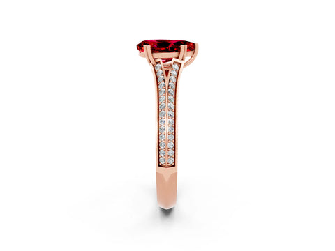 Rose gold Pear Cut Ruby Split Shank Engagement Ring with Pavé Band_2