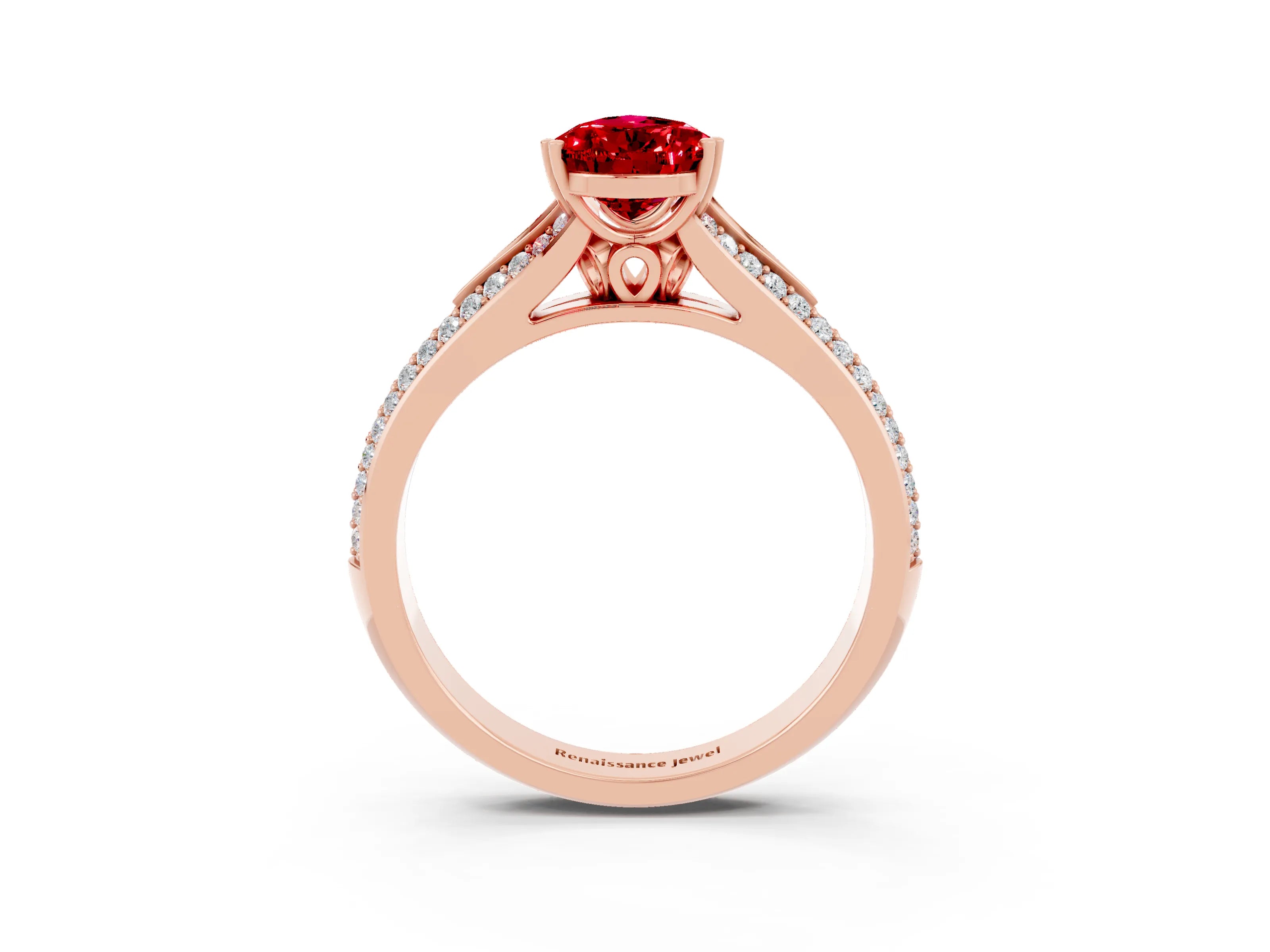 Rose gold Pear Cut Ruby Split Shank Engagement Ring with Pavé Band_3