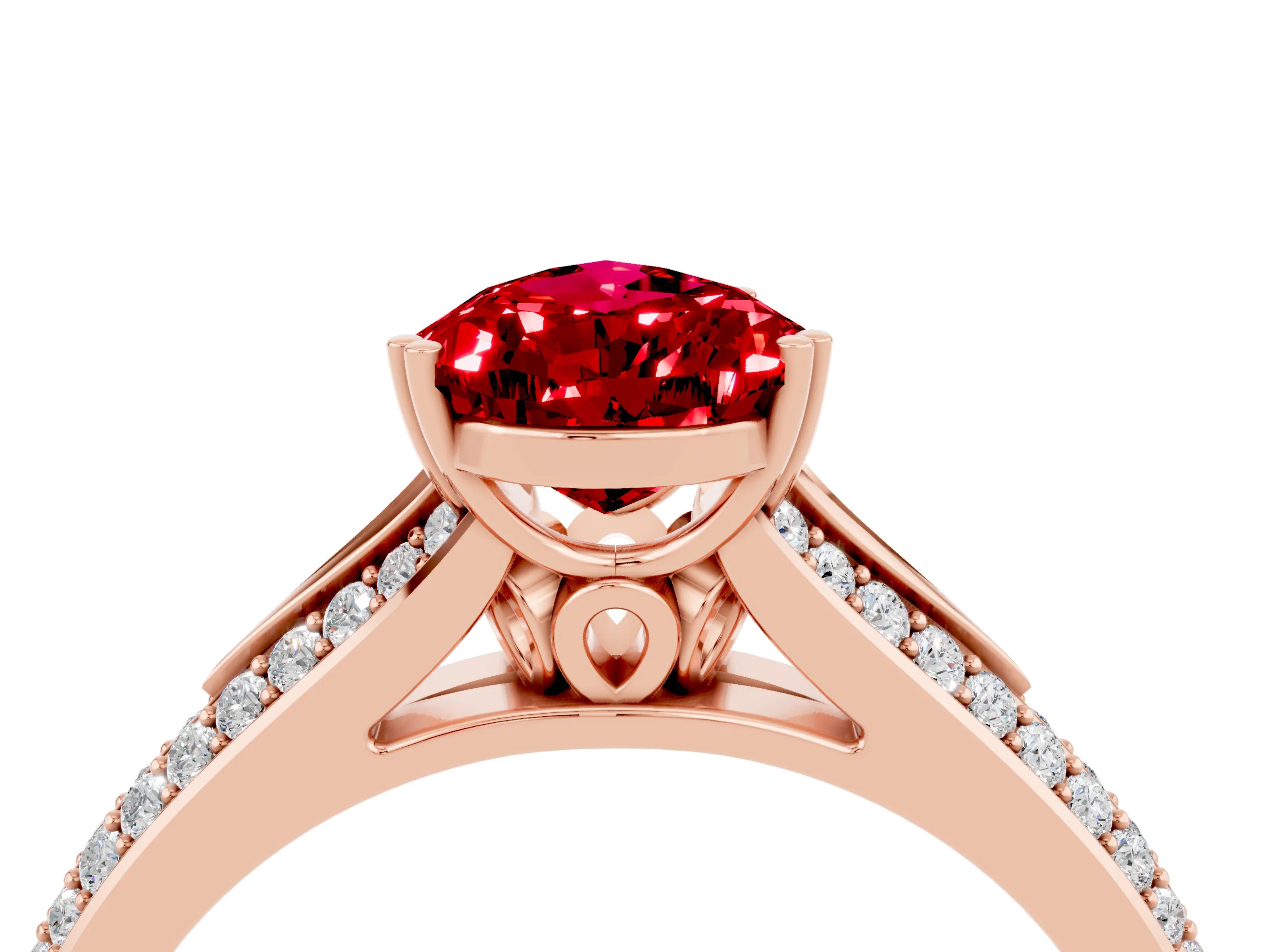 Rose gold Pear Cut Ruby Split Shank Engagement Ring with Pavé Band_4