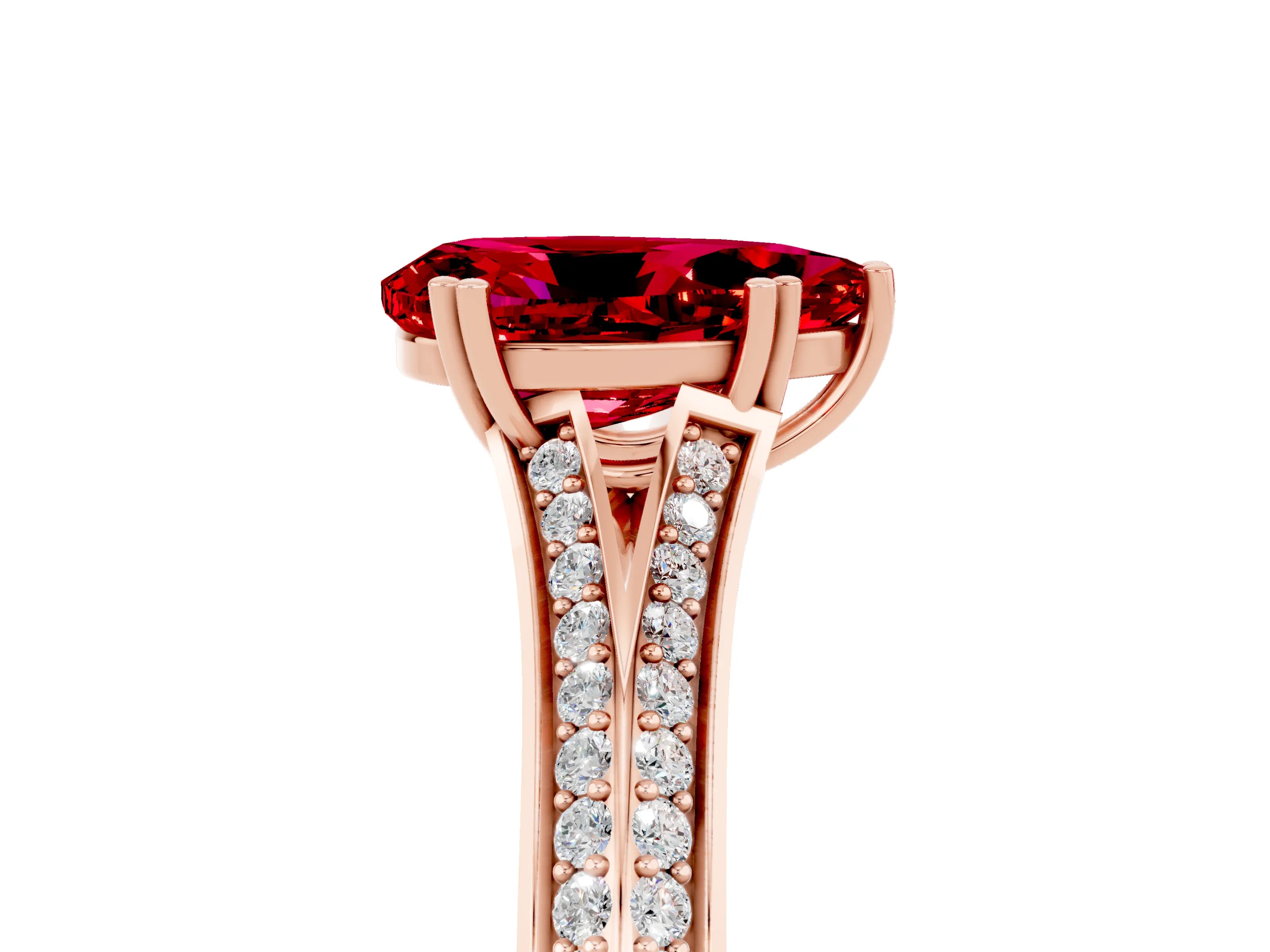 Rose gold Pear Cut Ruby Split Shank Engagement Ring with Pavé Band_5