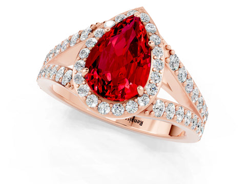 Rose gold Pear Cut Ruby Split Shank Halo Ring with Four-Prong Setting_13