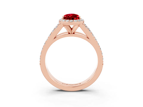 Rose gold Pear Cut Ruby Split Shank Halo Ring with Four-Prong Setting_15