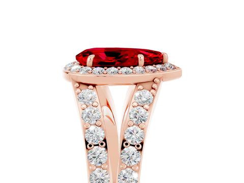 Rose gold Pear Cut Ruby Split Shank Halo Ring with Four-Prong Setting_17