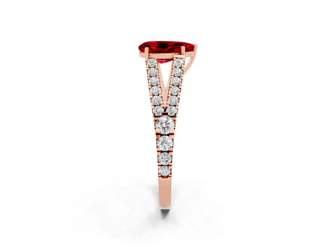 Rose gold Pear Cut Ruby Split Shank Pavé Engagement Ring with Four-Prong Setting_14