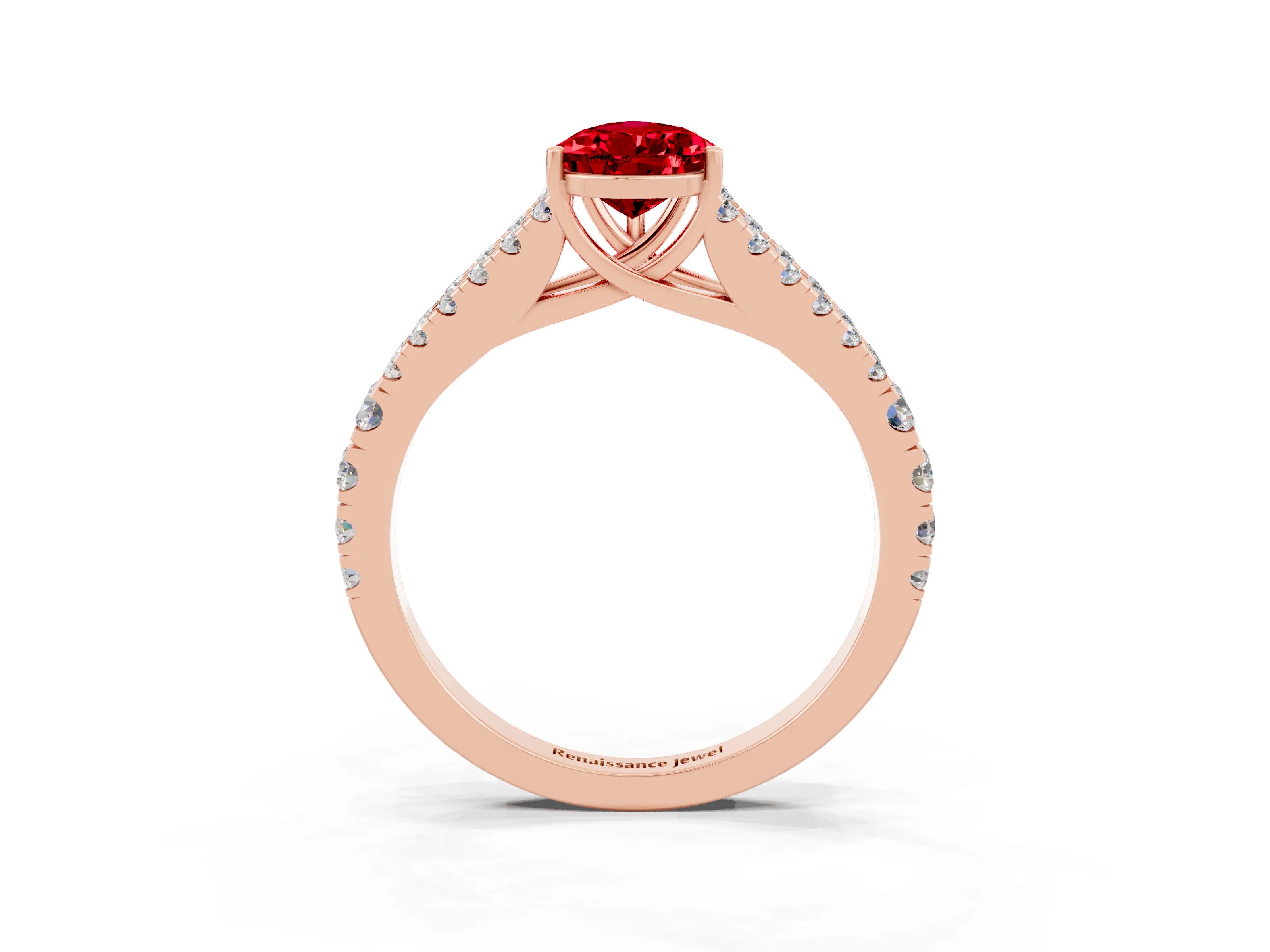 Rose gold Pear Cut Ruby Split Shank Pavé Engagement Ring with Four-Prong Setting_15