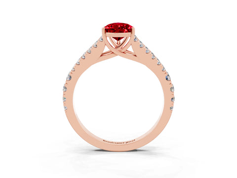 Rose gold Pear Cut Ruby Split Shank Pavé Engagement Ring with Four-Prong Setting_15