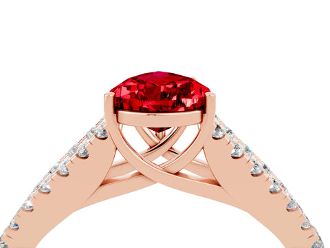 Rose gold Pear Cut Ruby Split Shank Pavé Engagement Ring with Four-Prong Setting_16