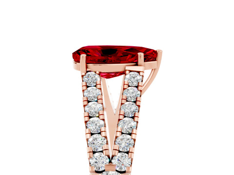 Rose gold Pear Cut Ruby Split Shank Pavé Engagement Ring with Four-Prong Setting_17